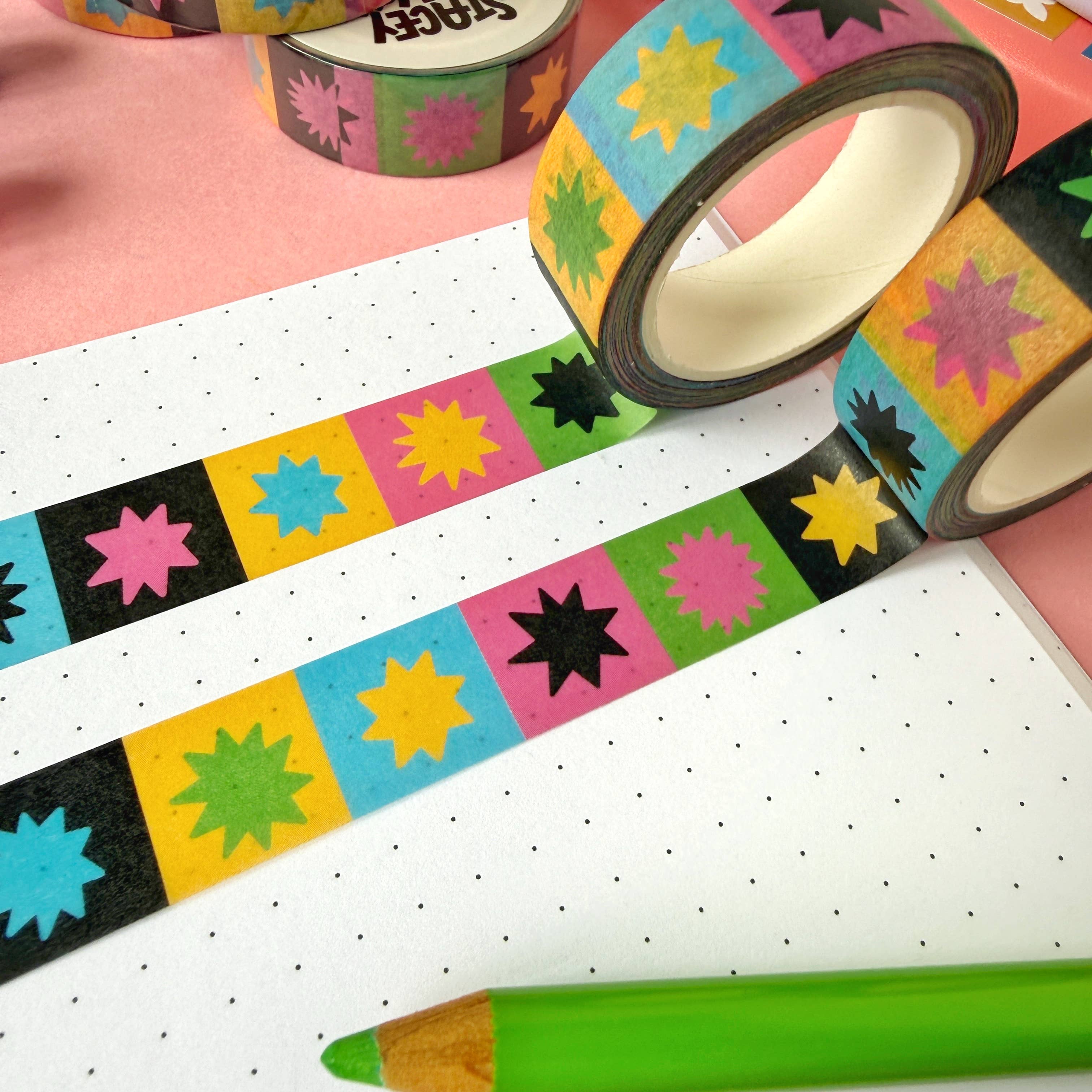 Stacey McEvoy Caunt Rainbow Star Grid Pattern Washi Tape