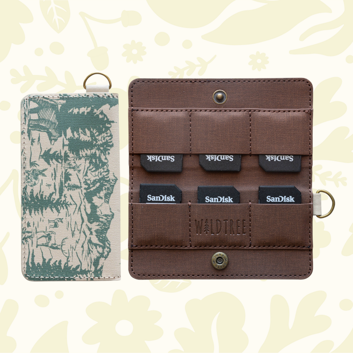 Forager Provisions LTD Wildtree Woodland Landscape card holder showing exterior print and interior SD card slots.