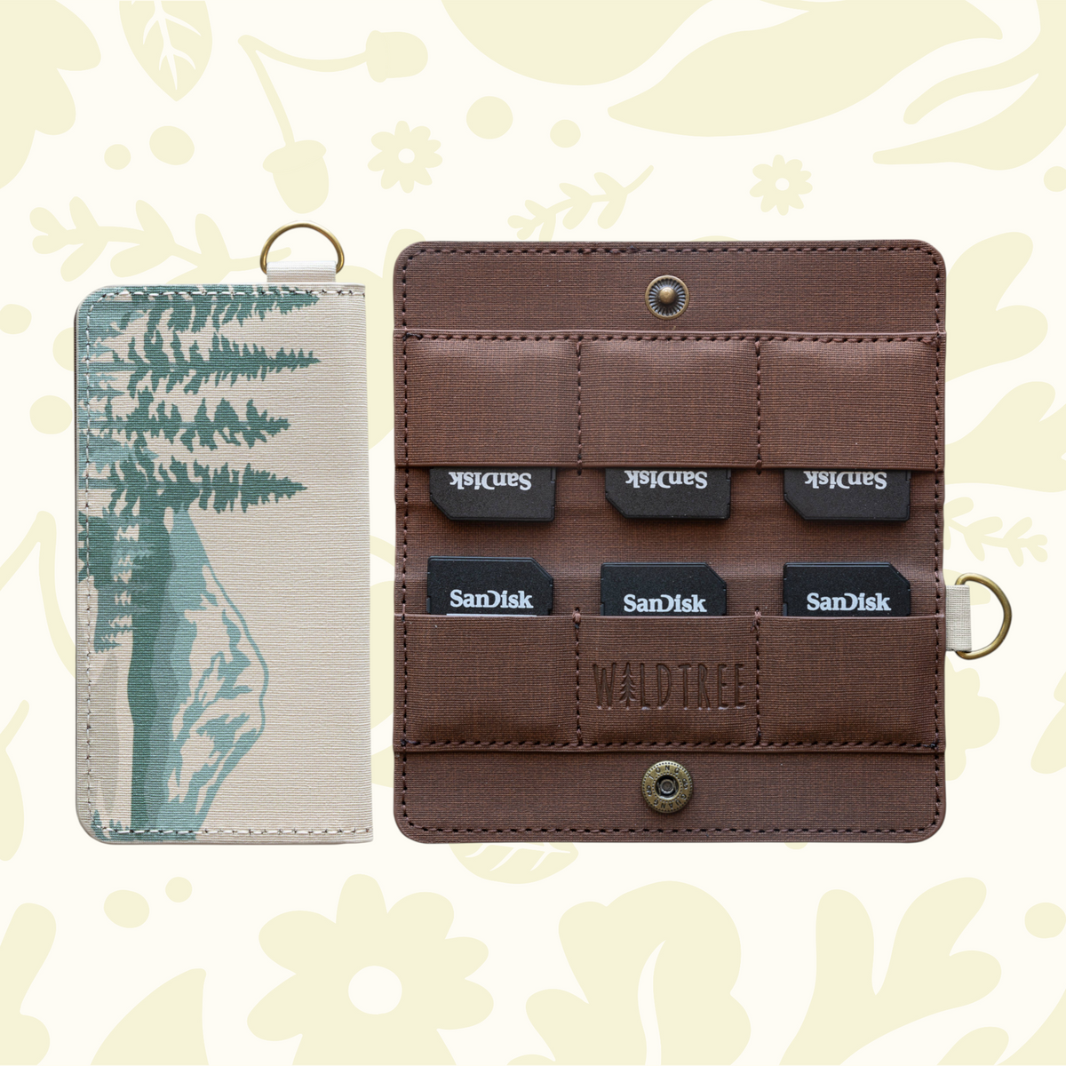 Forager Provisions LTD Wildtree National Parks card holder with polyester exterior and brown PU leather interior for SD cards