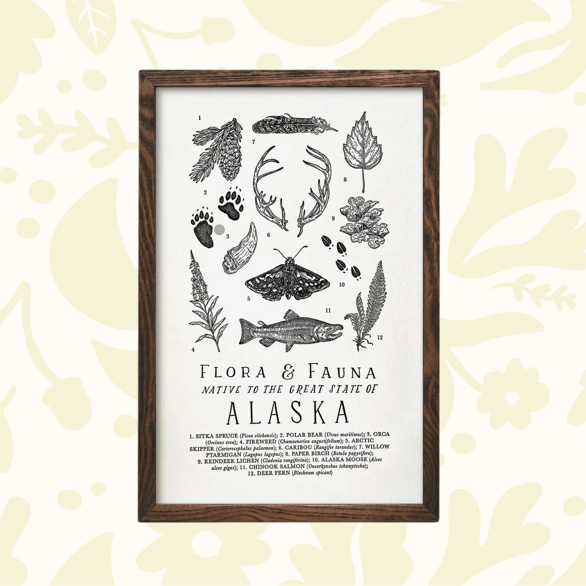 Forager Provisions LTD Alaska flora and fauna letterpress print featuring wildlife illustrations on cotton paper.