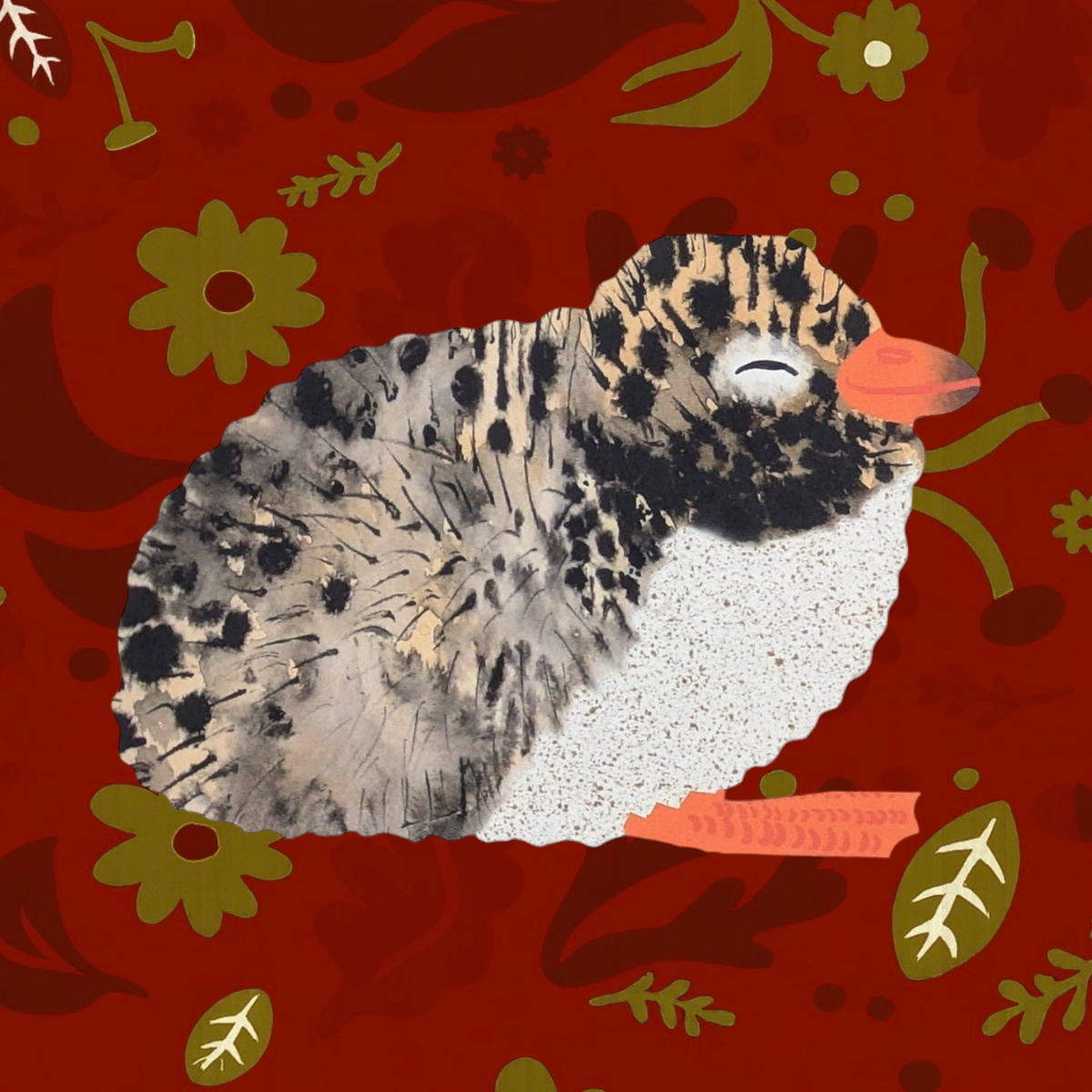 Forager Provisions LTD greeting card featuring a charming illustrated Arctic Tern chick on a dark red floral background