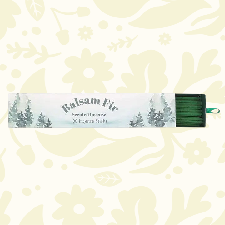 Forager Provisions LTD Balsam Fir incense sticks in a decorative box with watercolor forest illustration