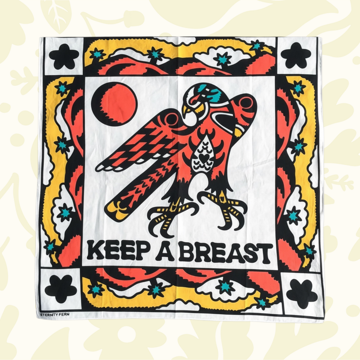 Forager Provisions LTD Bandits Bandanas Keep A Breast organic cotton bandana with colourful eagle and floral artwork
