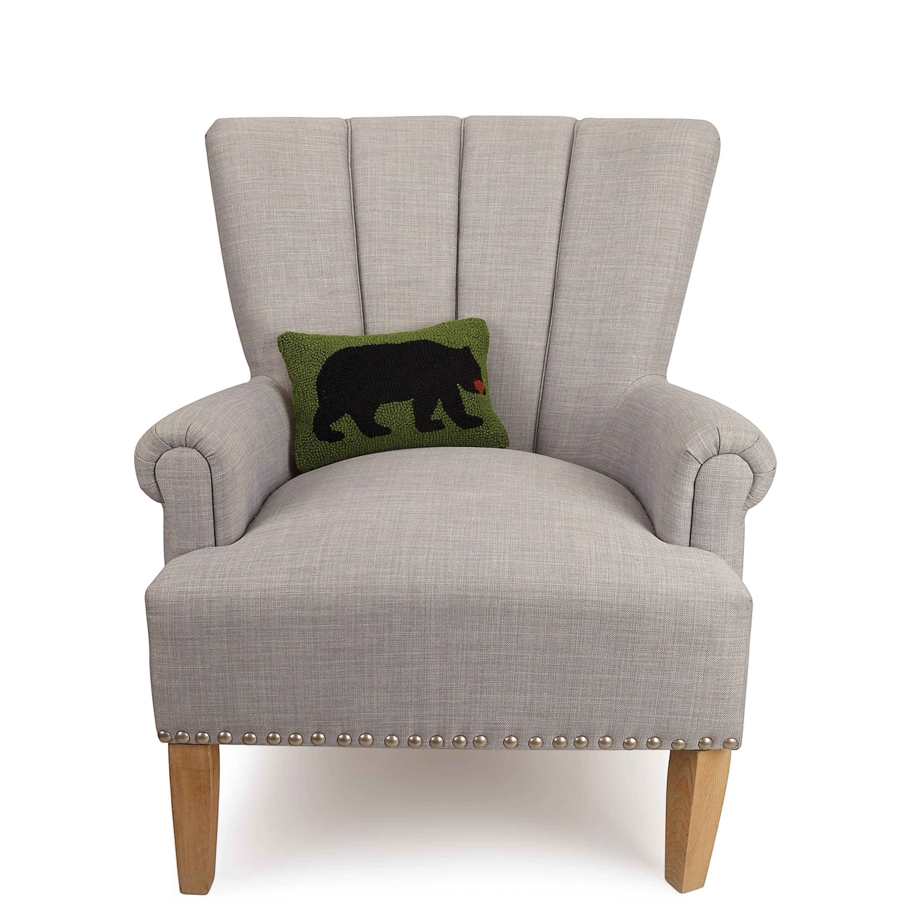 Forager Provisions LTD 8x12 lumbar pillow with a black bear design on green wool, featuring a soft velvet backing.