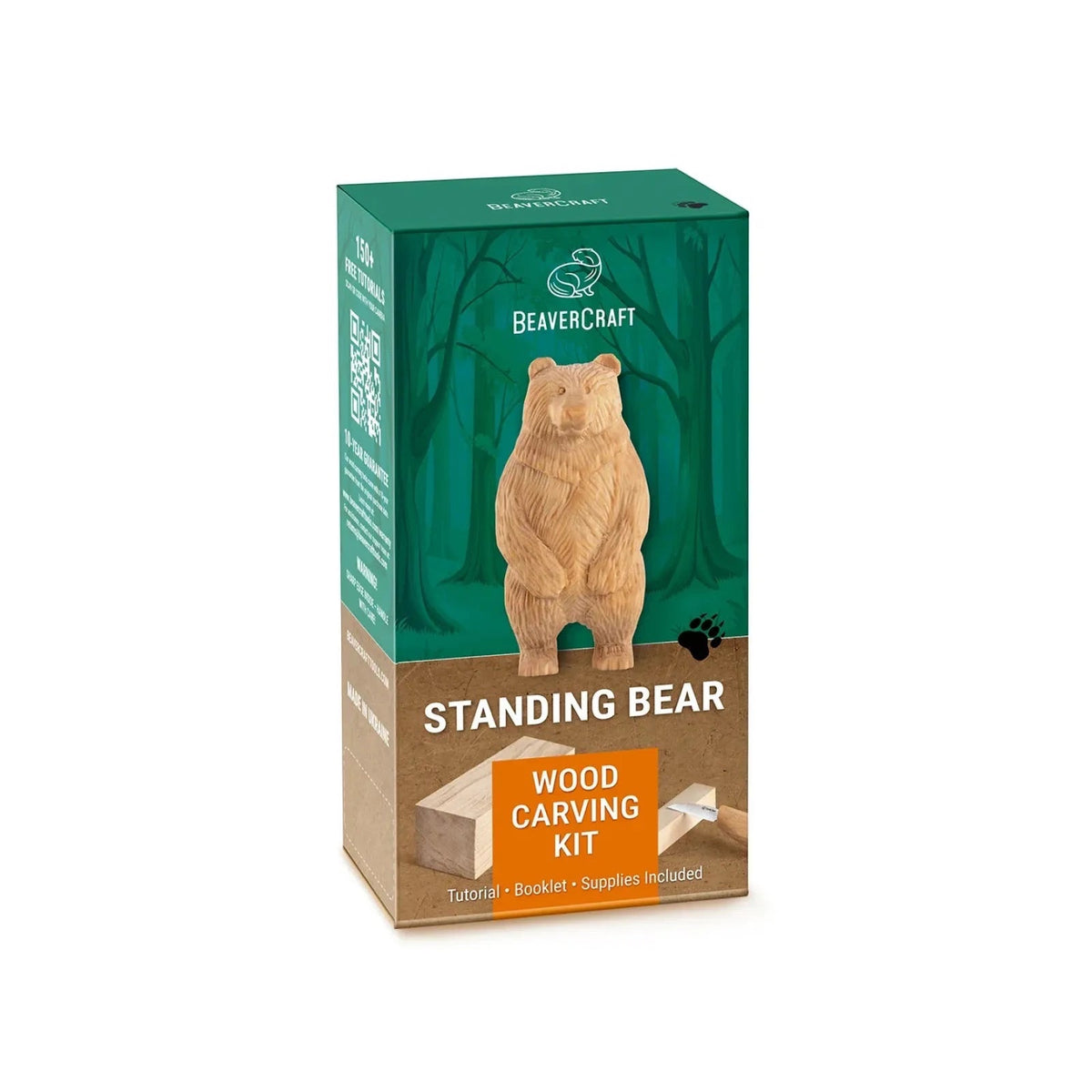 Forager Provisions LTD BeaverCraft DIY12 standing bear wood carving kit box with basswood block and carving tools.