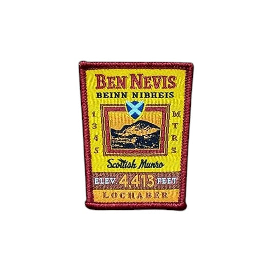 Forager Provisions LTD embroidered Ben Nevis Munro Series patch with yellow background and mountain illustration