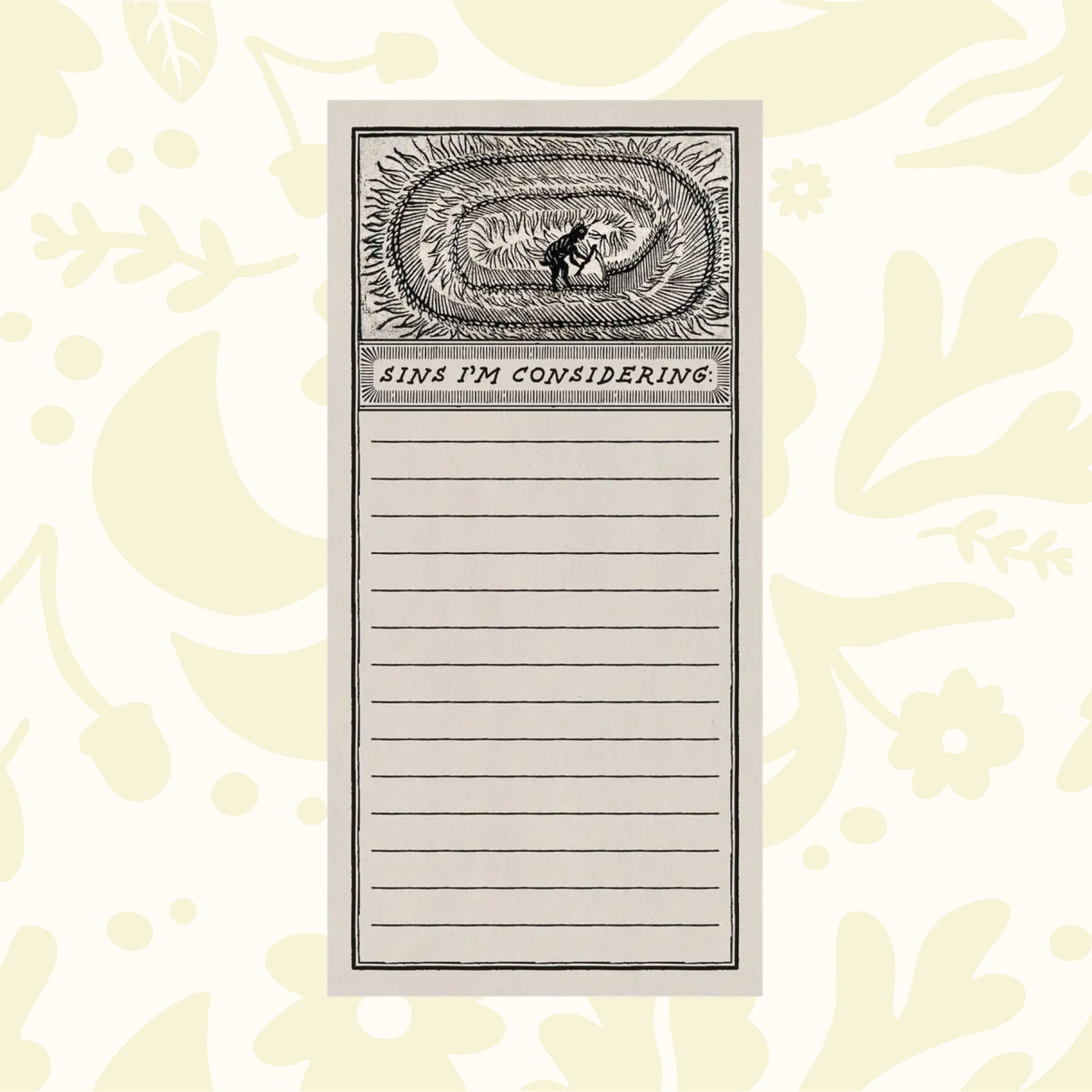 Forager Provisions LTD Betiobca Sins I’m Considering notepad with medieval-style illustration and lined paper.