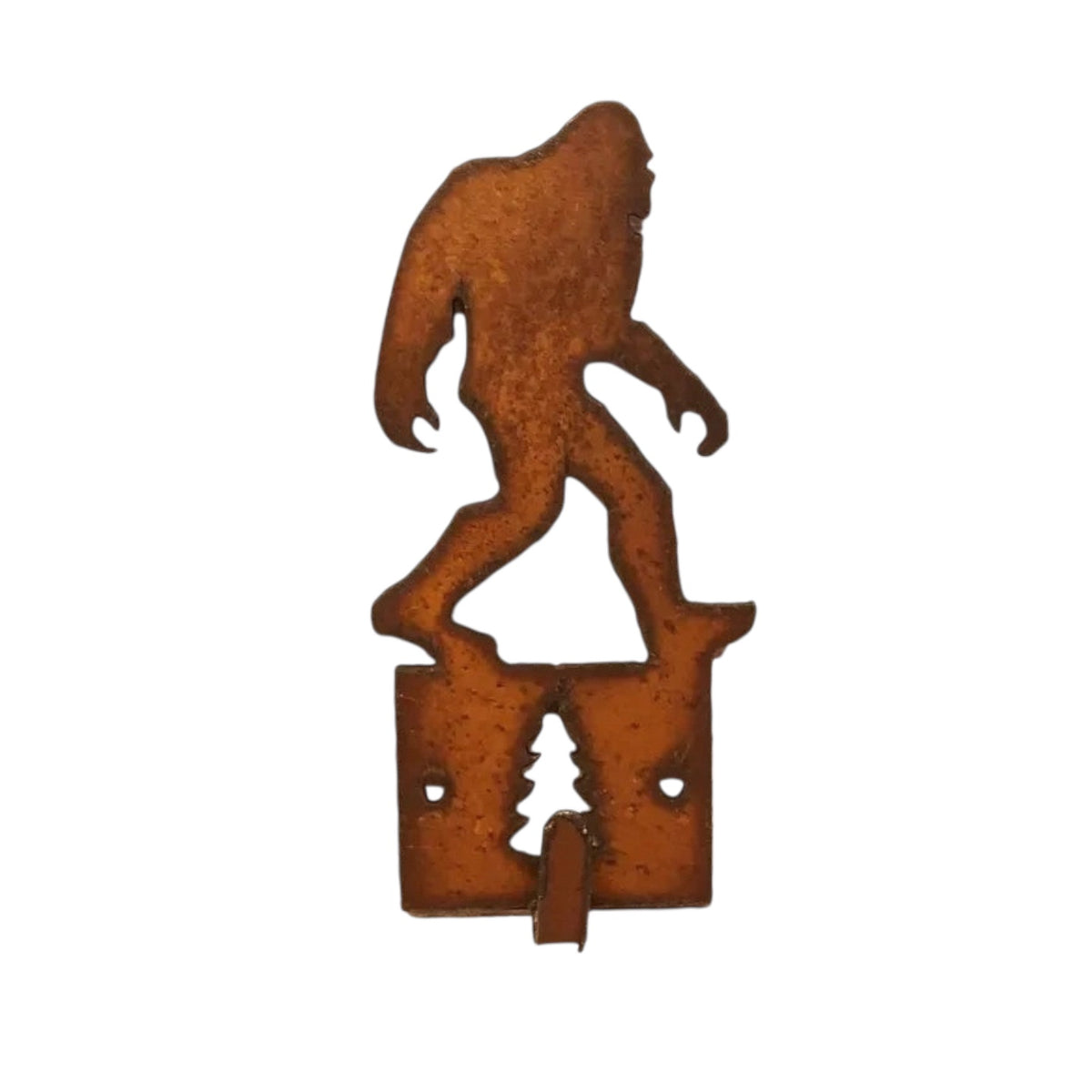 Forager Provisions LTD rustic steel Bigfoot wall hook with a woodland tree cutout for keys and lanyards.