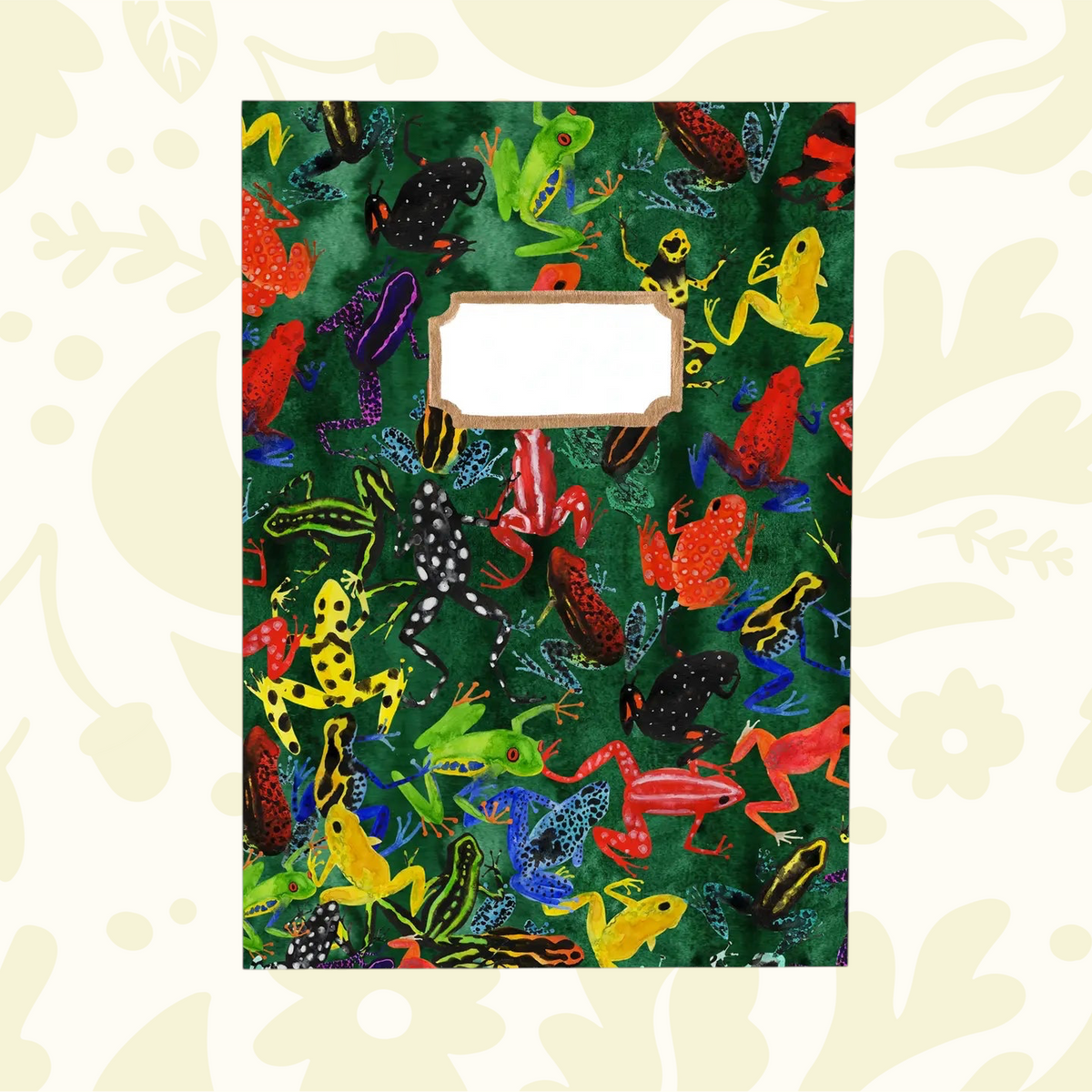 Forager Provisions LTD Bison Bindery A5 recycled notepad featuring a vibrant green cover with illustrated frogs.