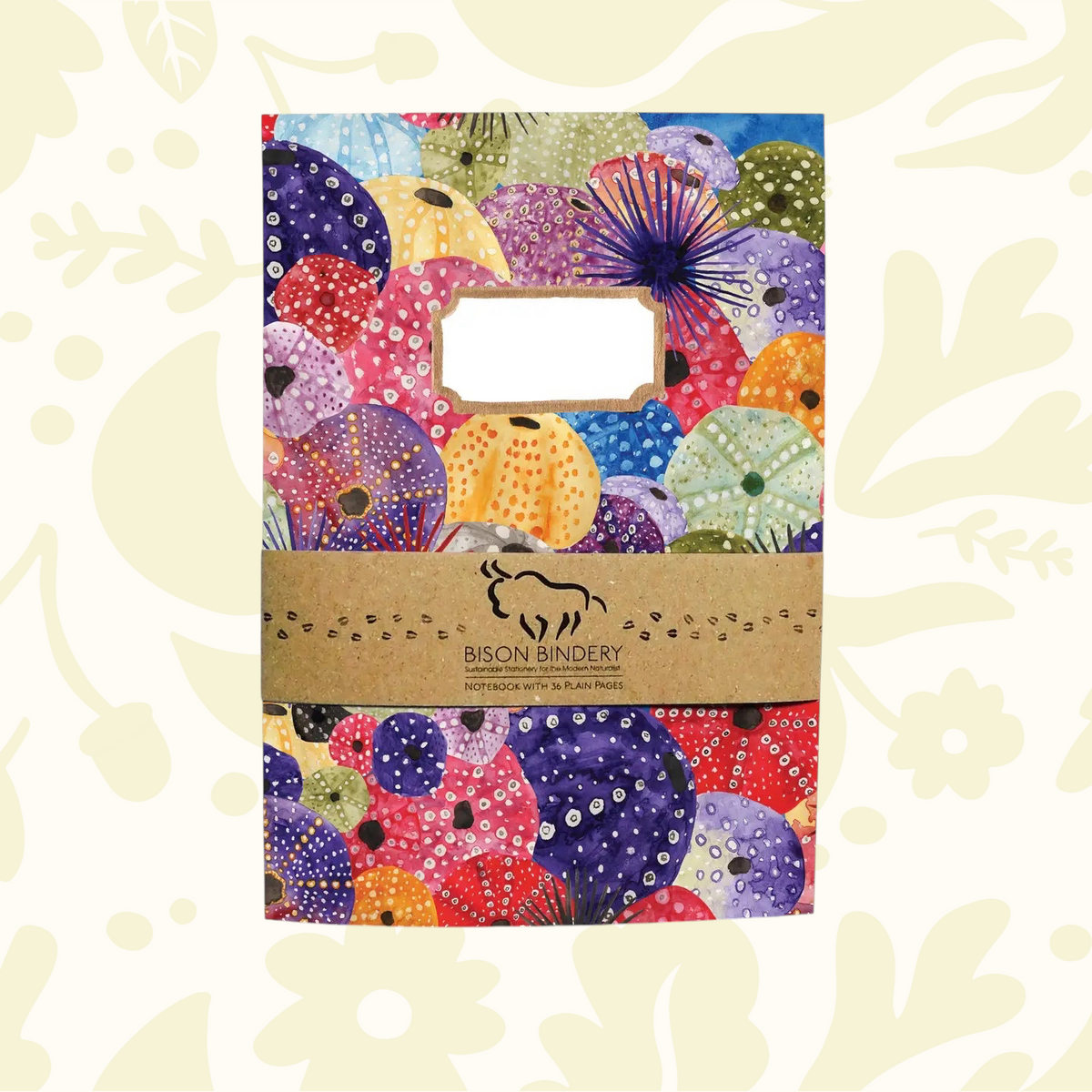 Forager Provisions LTD Bison Bindery A5 notepad featuring a colourful sea urchin illustration on recycled paper
