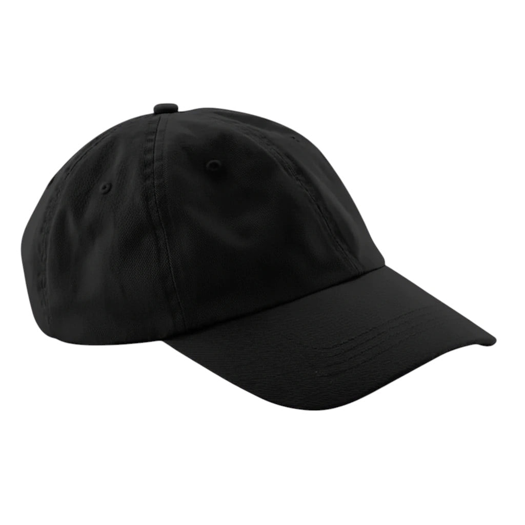 Forager Provisions LTD black cotton 6-panel dad cap with a low-profile, unstructured design for custom patches.