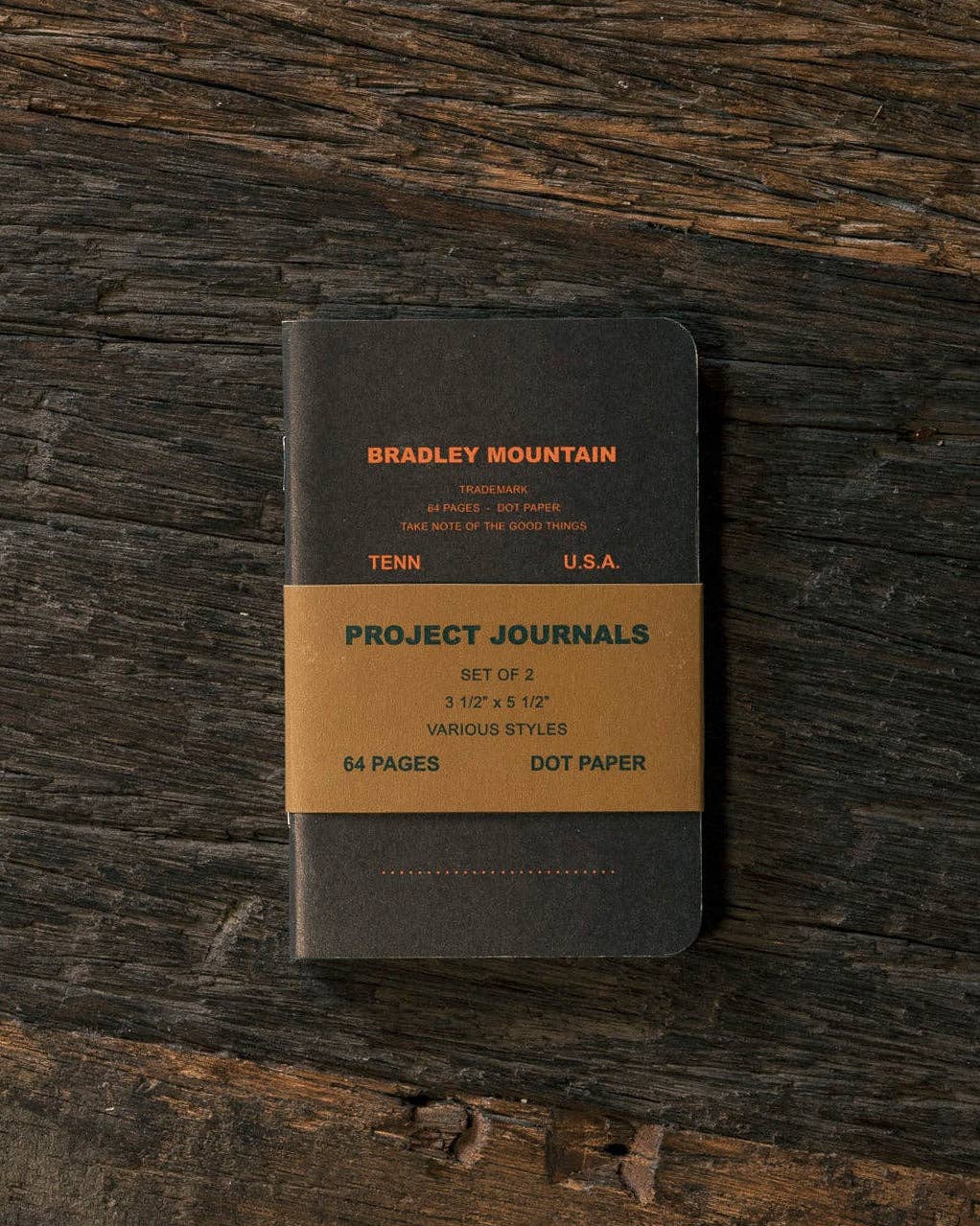 Forager Provisions LTD Bradley Mountain 2-pack pocket journals with dot grid paper on a rustic wooden surface.