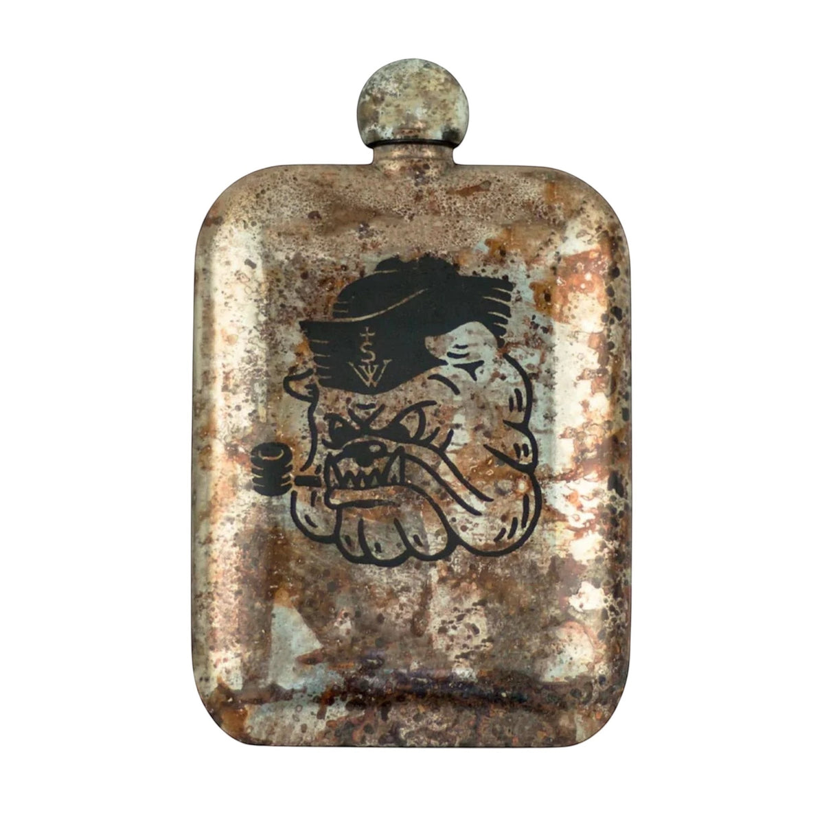 Sneerwell Whiskey Hip Flask features cartoon bulldog, perfect vintage gift for dad, unique barware collectible accessory.