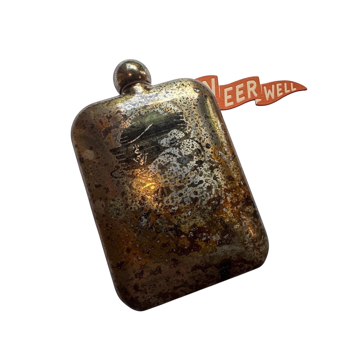 Sneerwell Bulldog Whiskey Hip Flask, rounded cap, partial “SNEERWELL” logo—perfect dad gift, stylish and unique flask.