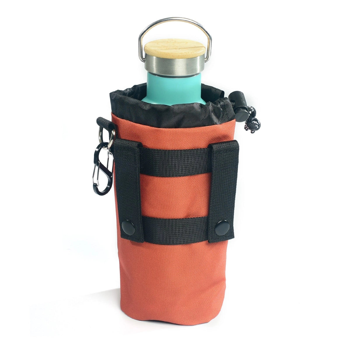 Forager Provisions LTD Sipsey Wilder campfire orange water bottle holder with black webbing and carabiner