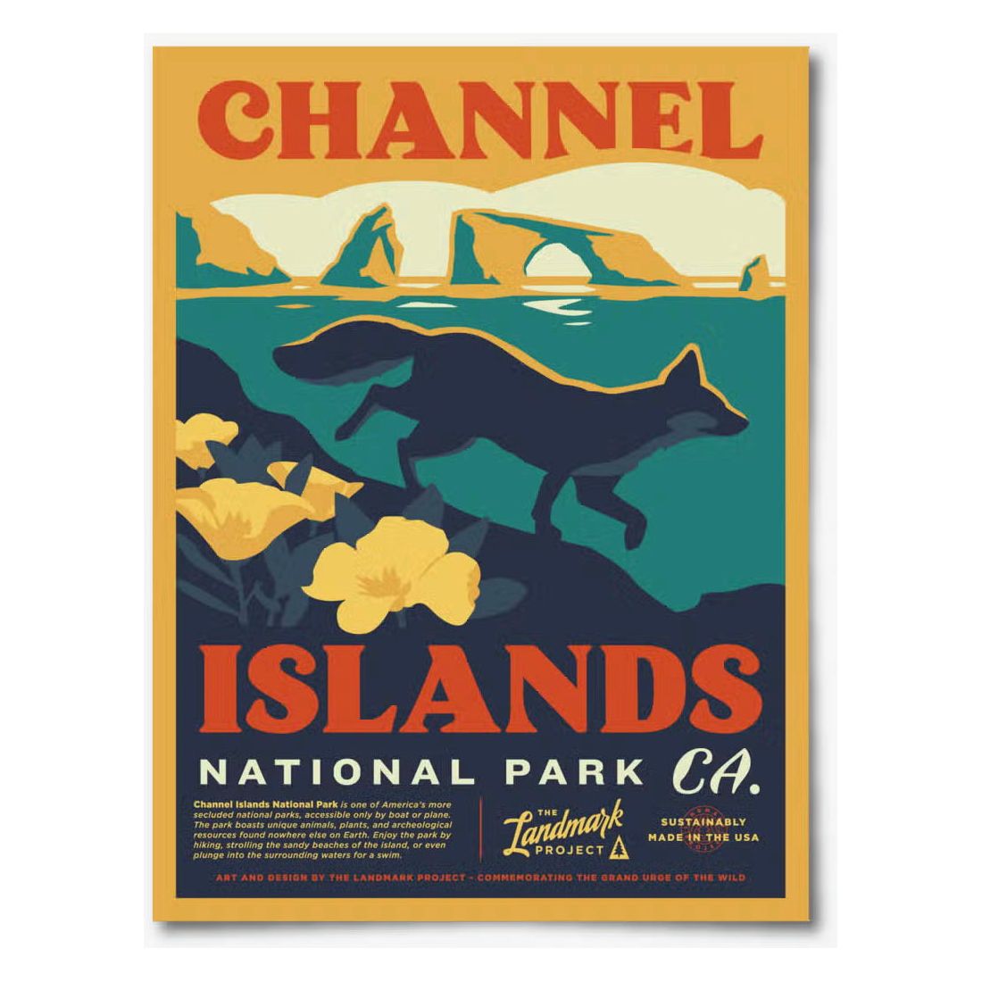 Forager Provisions LTD The Landmark Project Channel Islands National Park poster featuring a fox and sea arch