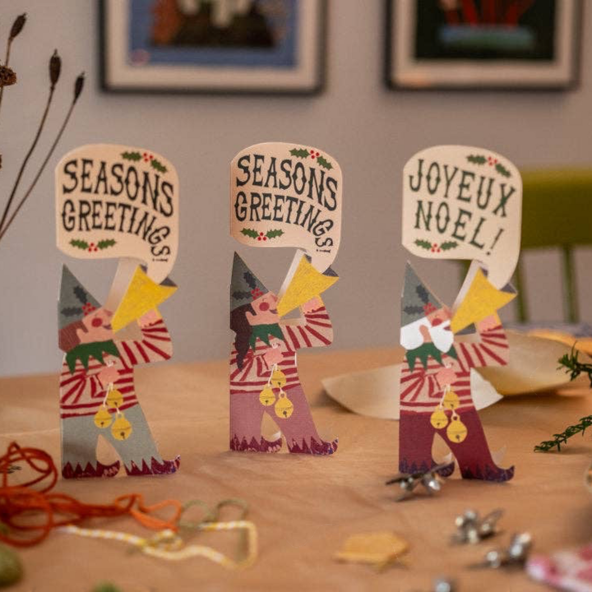 Forager Provisions LTD Hadley Christmas elf girl greeting cards with Seasons Greetings and Joyeux Noel messages