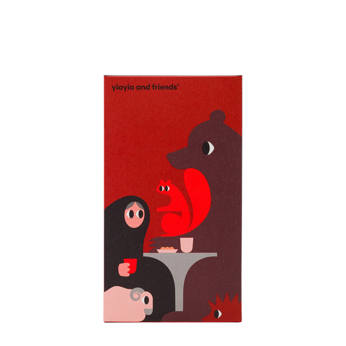 Forager Provisions LTD cinnamon biscuits in a red illustrated box featuring a grandmother, bear, and squirrel.