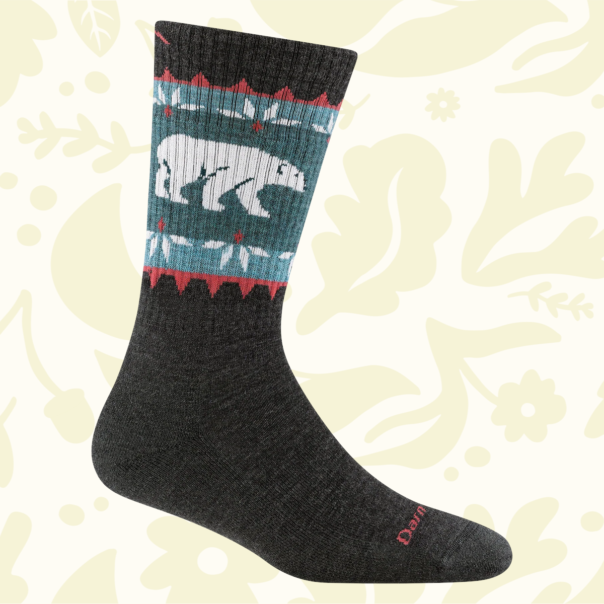Forager Provisions LTD Darn Tough women's charcoal merino wool hiking socks with a white polar bear pattern