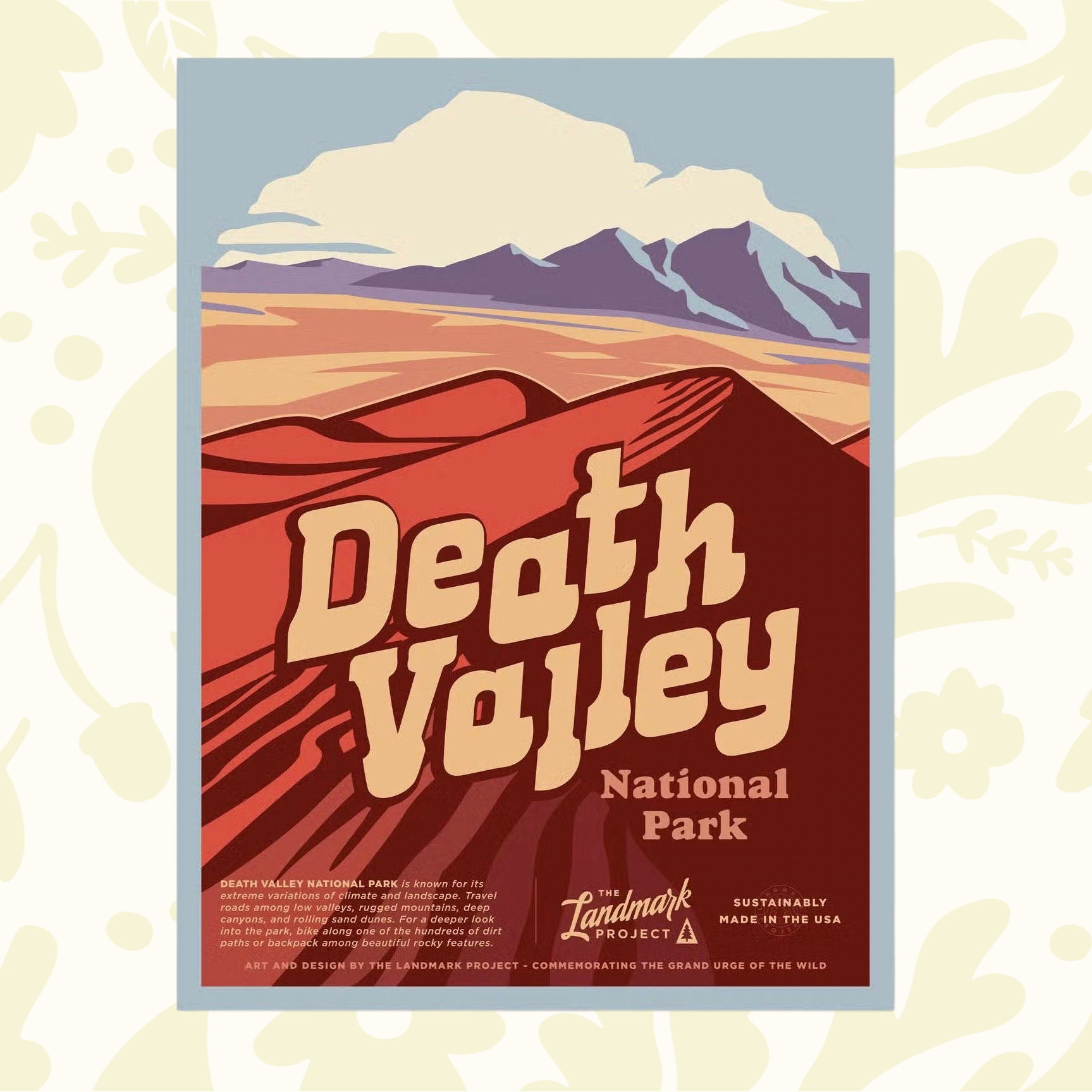 Forager Provisions LTD 12x16 Death Valley National Park poster featuring a stylized desert landscape illustration.