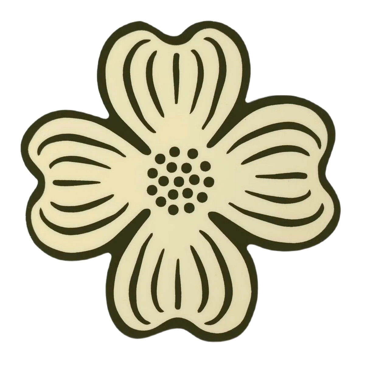 Forager Provisions LTD dogwood flower sticker featuring a black line art design on white outdoor rated vinyl