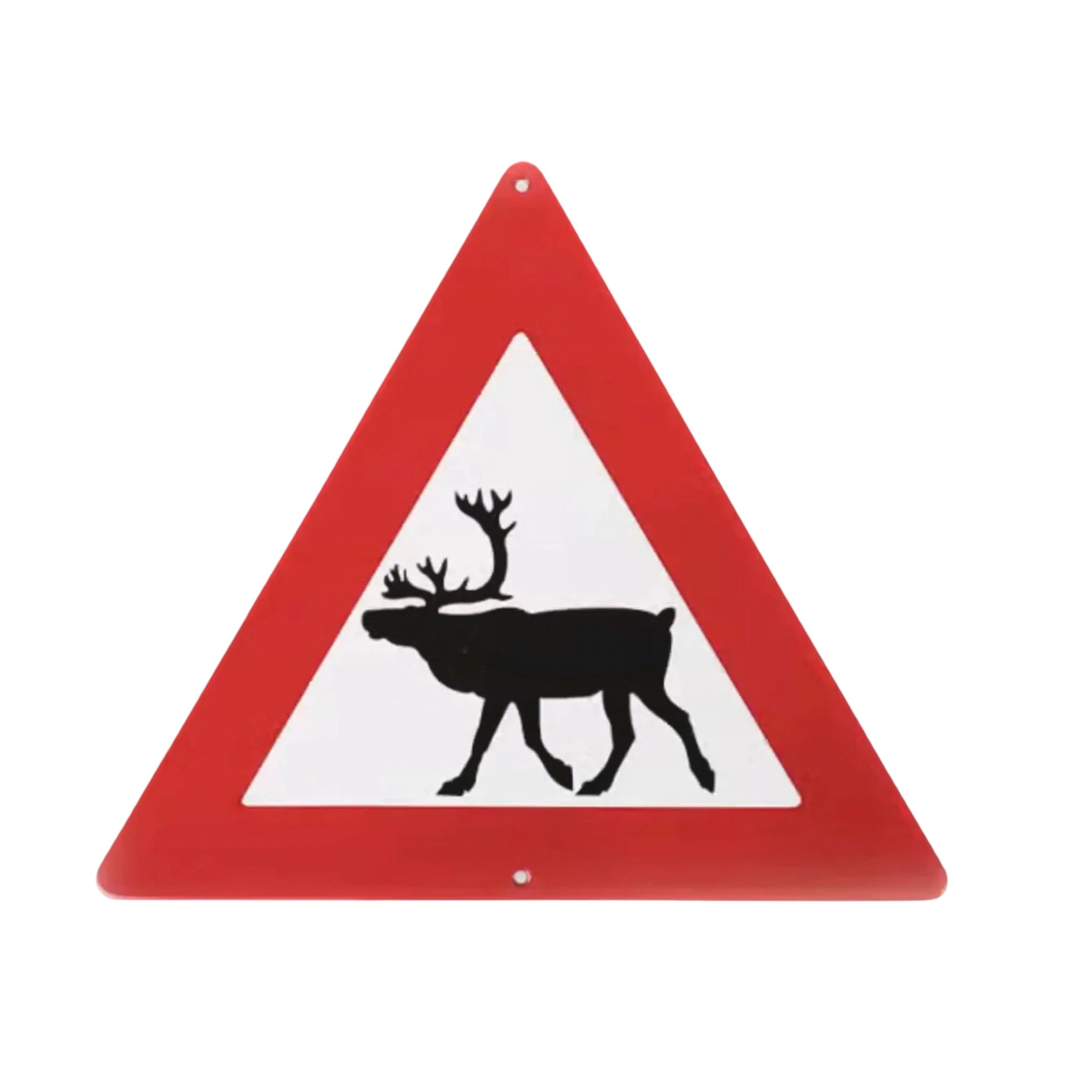 Forager Provisions LTD Emalco Enamelware triangular warning sign featuring a black reindeer silhouette on white and red
