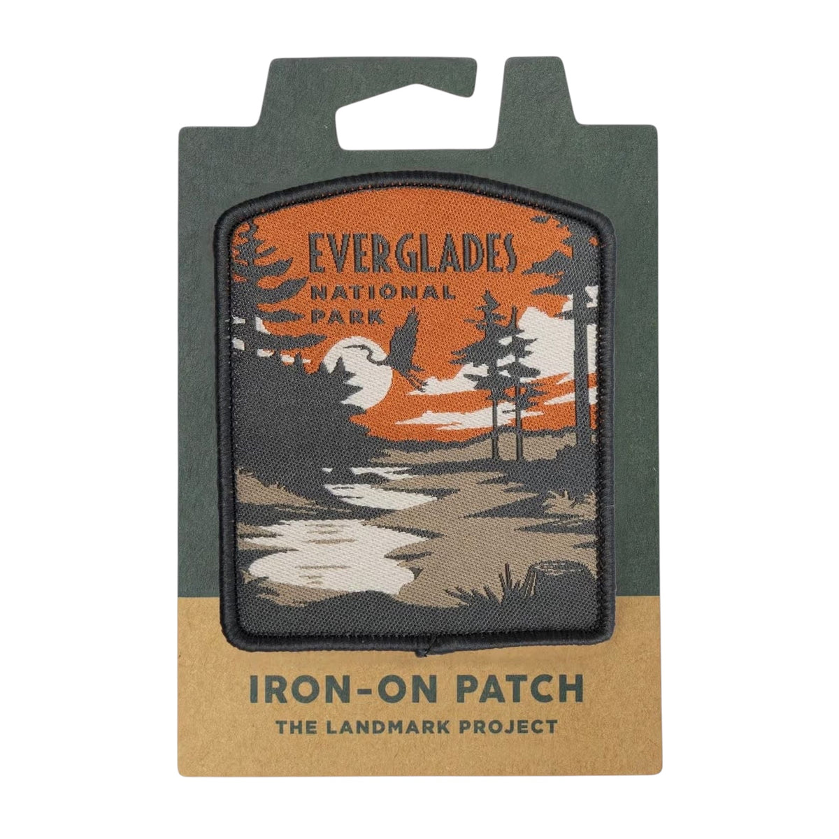 Forager Provisions LTD Everglades National Park iron-on patch featuring a scenic landscape in orange and grey tones.