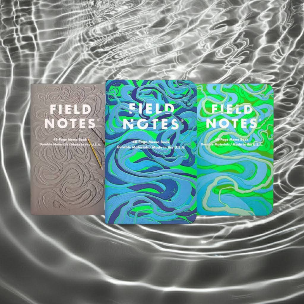 Forager Provisions LTD Field Notes Is The River Alive? 3-pack of pocket notebooks with river-themed artistic covers.