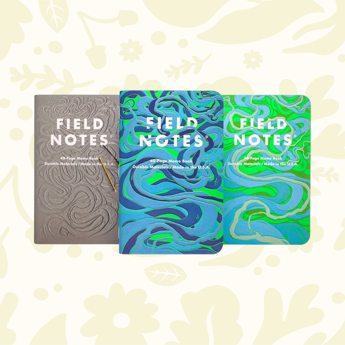 Forager Provisions LTD Field Notes Is The River Alive? 3-pack of pocket graph paper notebooks with river-themed covers.