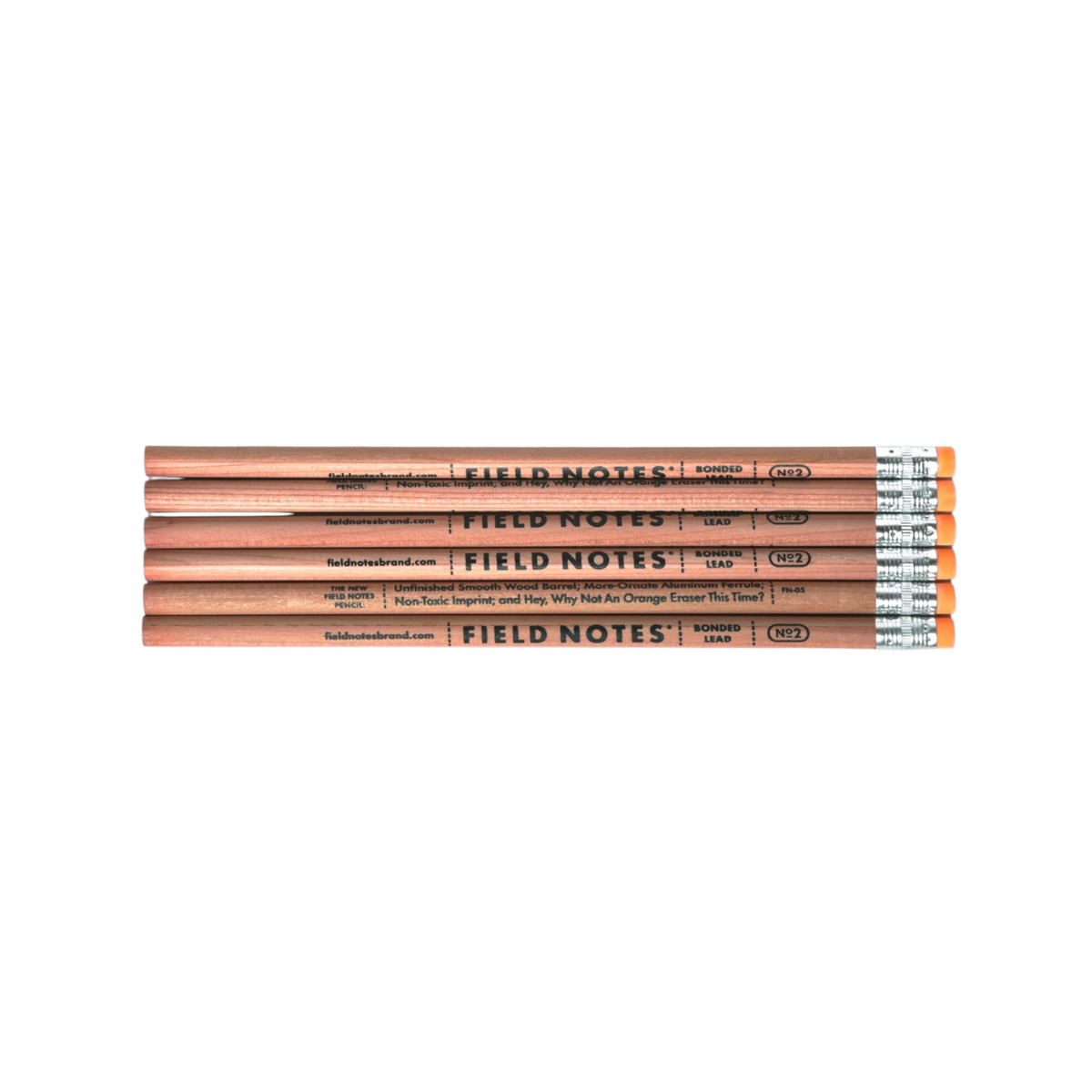 Forager Provisions LTD Field Notes Square Deal No. 2 woodgrain pencils in a six-pack with faceted barrels.