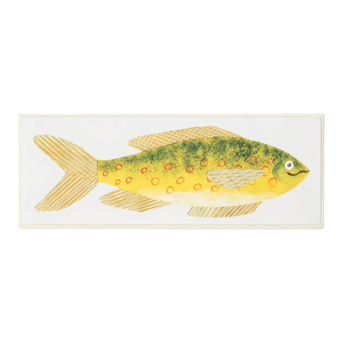 Forager Provisions LTD Hadley Paper Goods greeting card featuring a yellow and green hand-drawn collage fish design