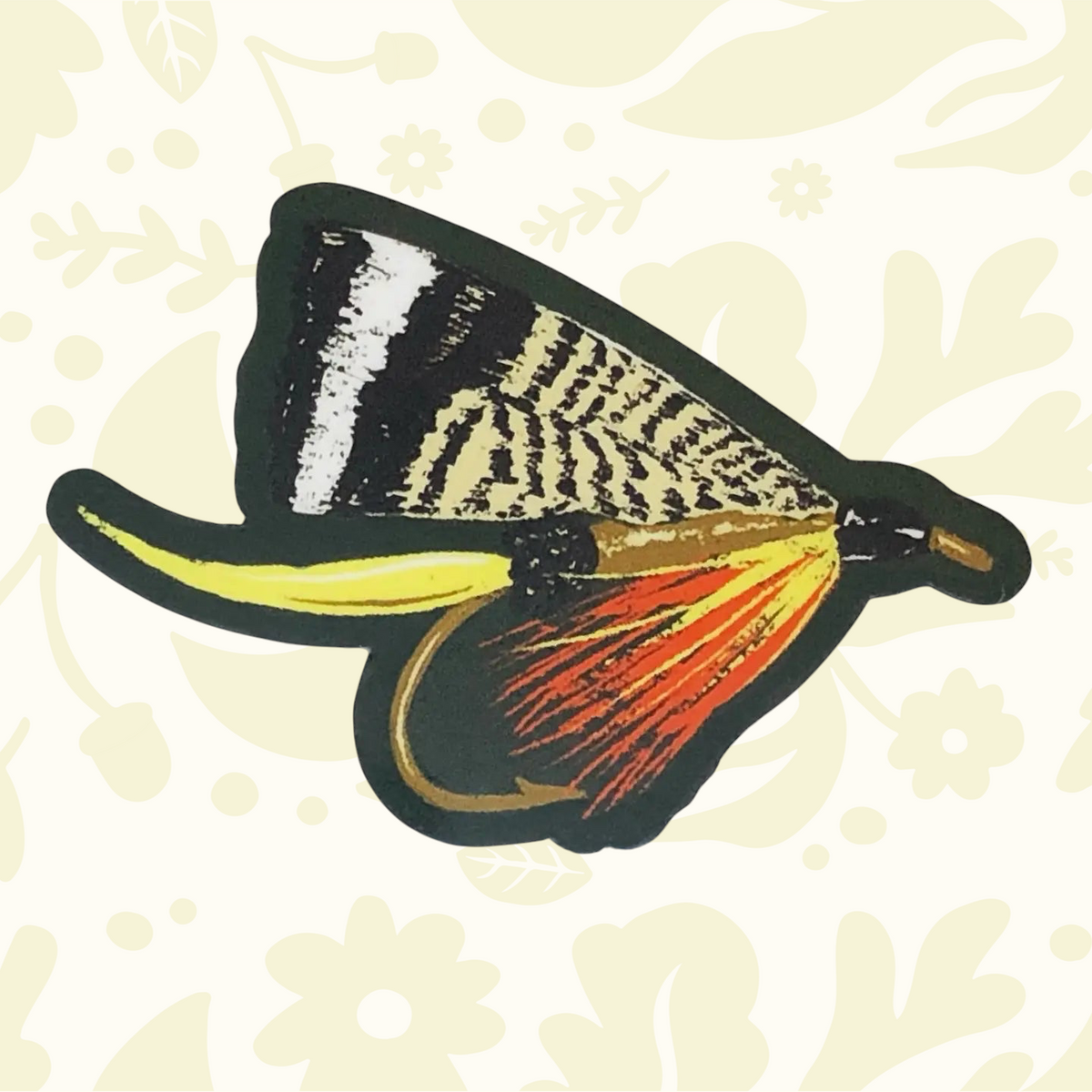 Forager Provisions LTD vinyl sticker featuring a detailed, hand-drawn vintage-style fly fishing lure illustration.