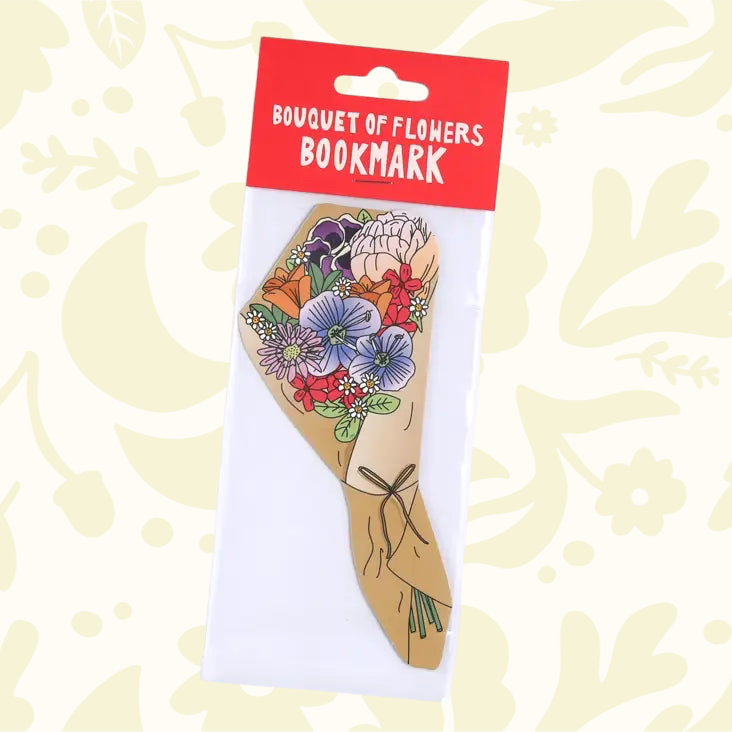 Forager Provisions LTD Humdrum Paper die-cut bookmark featuring a colourful flower bouquet illustration in packaging.