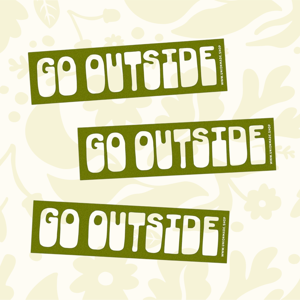 Forager Provisions LTD Go Outside rectangular bumper sticker with bold white lettering on a dark olive green background