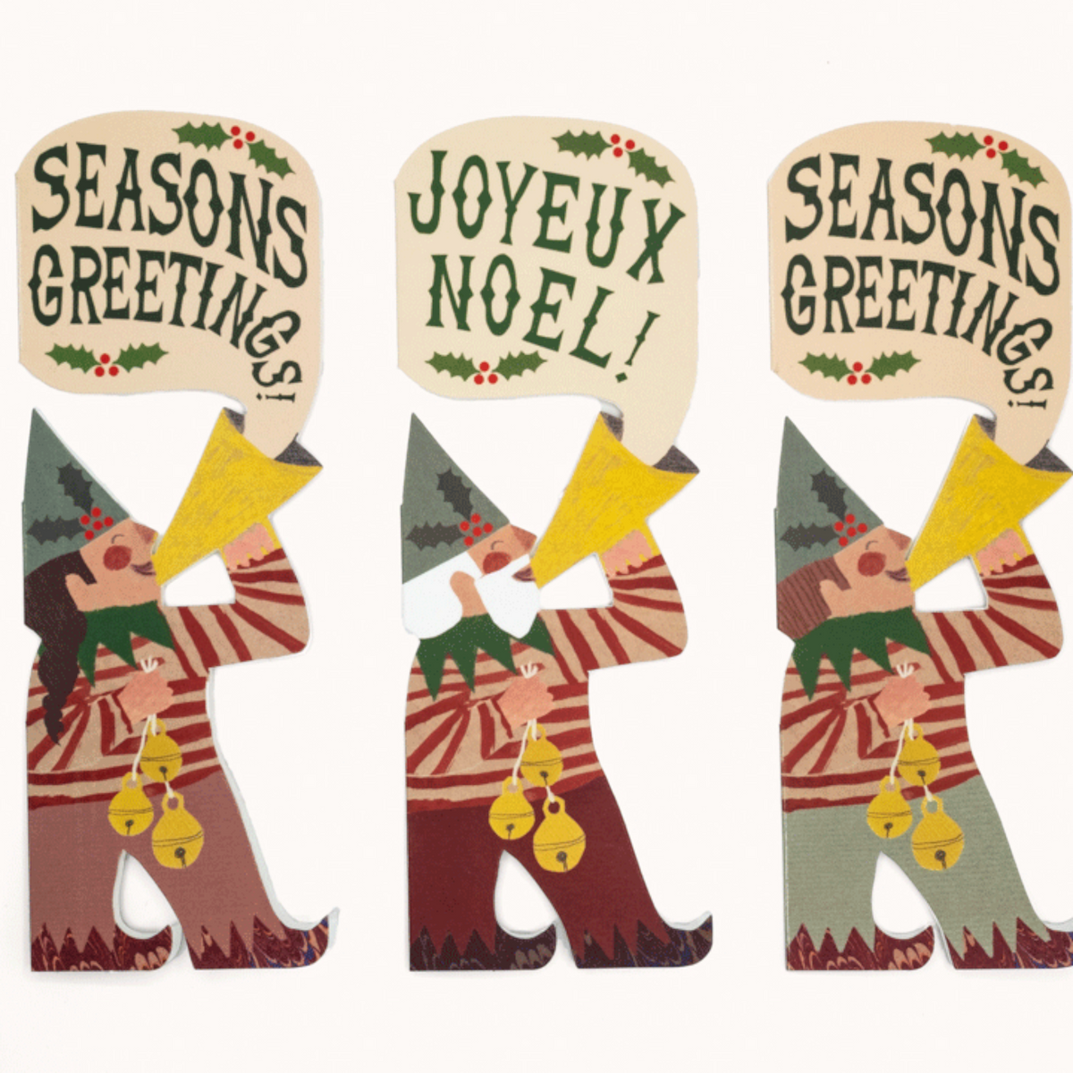 Forager Provisions LTD Hadley Christmas greeting cards featuring illustrated elf characters with festive messages.