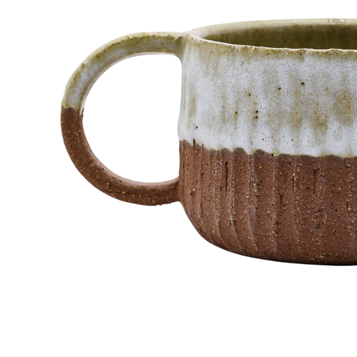 Forager Provisions LTD handmade Ribera Bianca Arte stoneware mug with a textured brown base and white glazed rim.