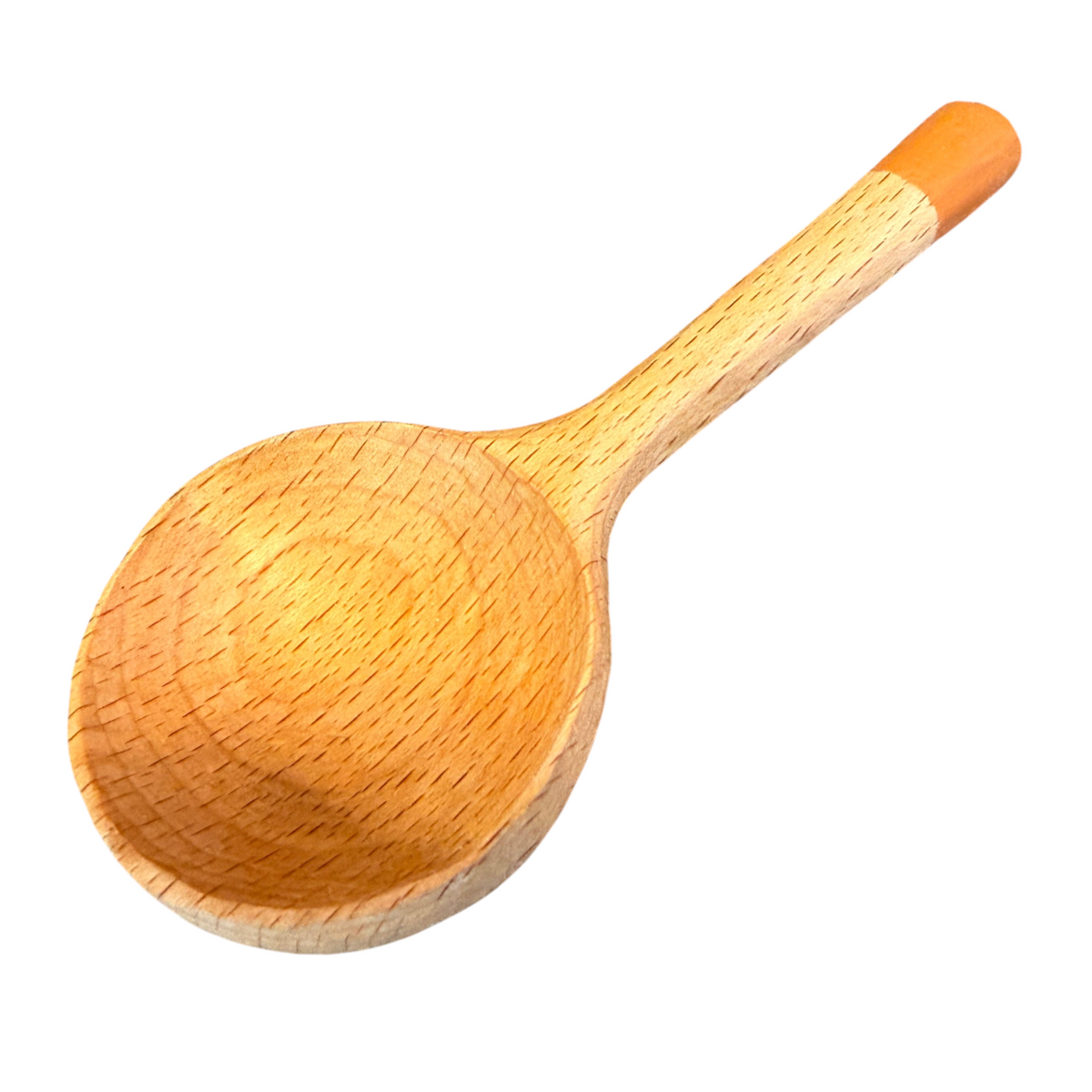 Forager Provisions LTD handmade wooden coffee scoop with an exclusive orange milk paint handle detail