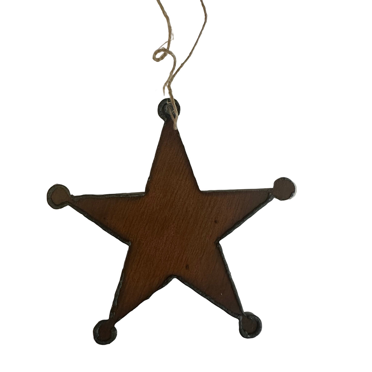 Forager Provisions LTD rustic iron sheriff badge hanging ornament with a natural weathered finish and twine hanger