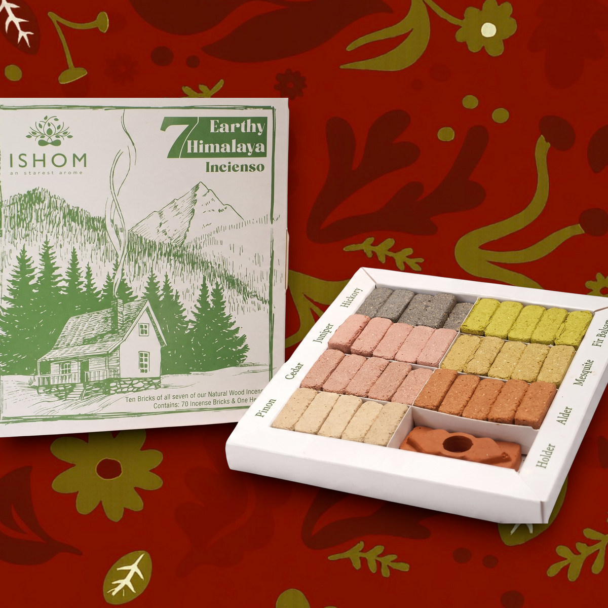 Forager Provisions LTD Ishom 70 Earthly Himalaya incense bricks gift set with seven woodland scents and terracotta holder