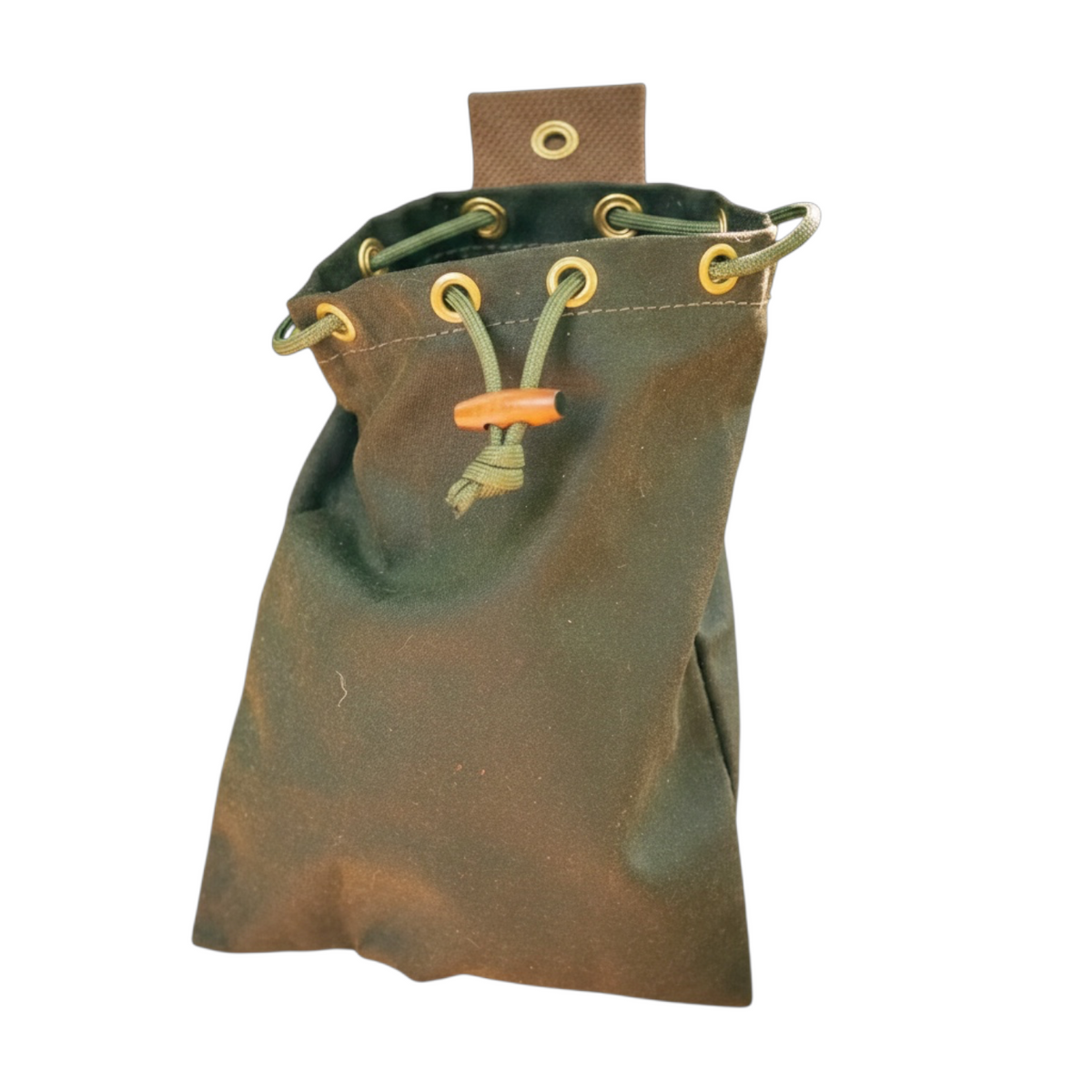 Forager Provisions LTD Journeyman Handcraft khaki green waxed canvas drawstring pouch for foraging and outdoor tools.