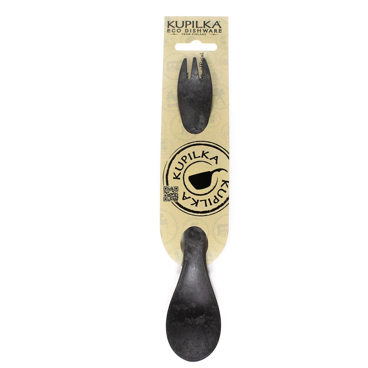 Forager Provisions LTD Kupilka 225 long black spork made from natural fibre composite on branded cardboard packaging