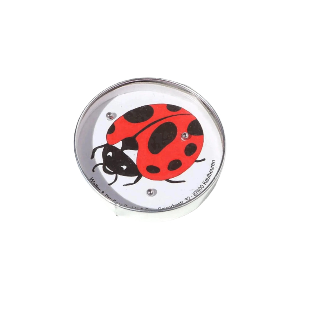 Forager Provisions LTD Die Blechfabrik e.K ladybird puzzle ball maze with three metal balls on a black background.