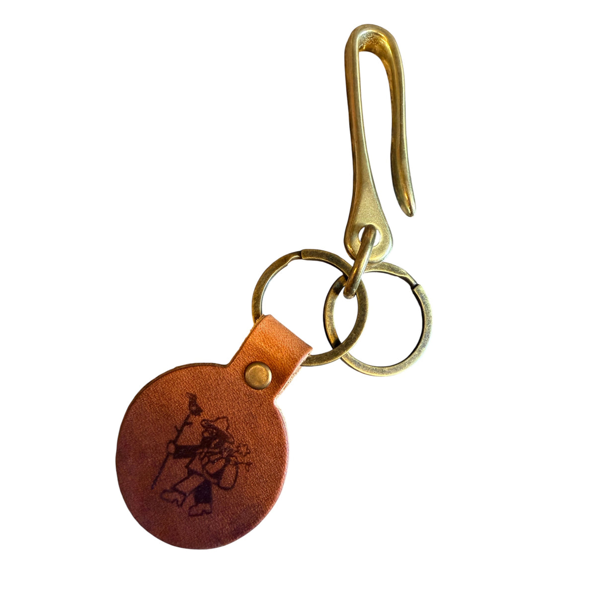 Forager Provisions LTD leather fish hook key fob in natural Horween leather with solid brass hardware and D-rings.