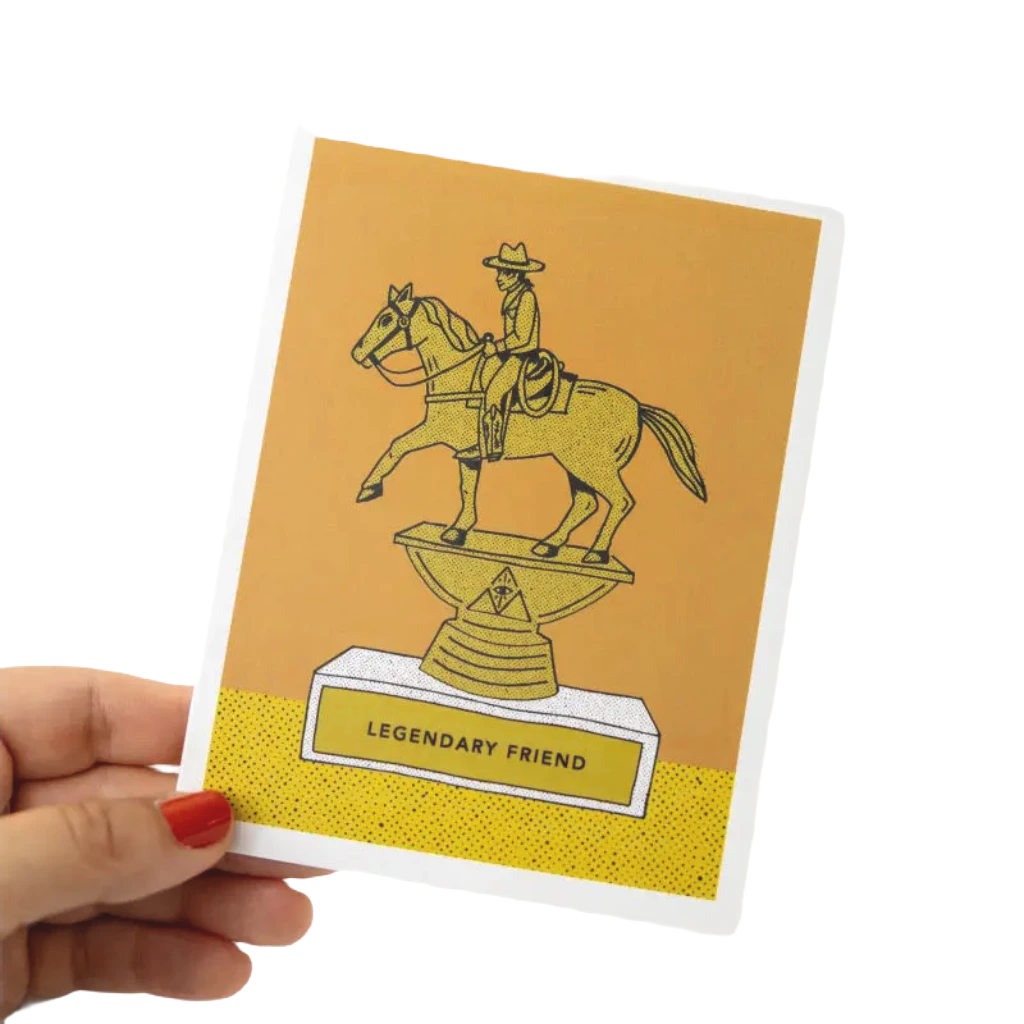 Forager Provisions LTD Jenni Earle Legendary Friend greeting card with a western cowboy trophy illustration