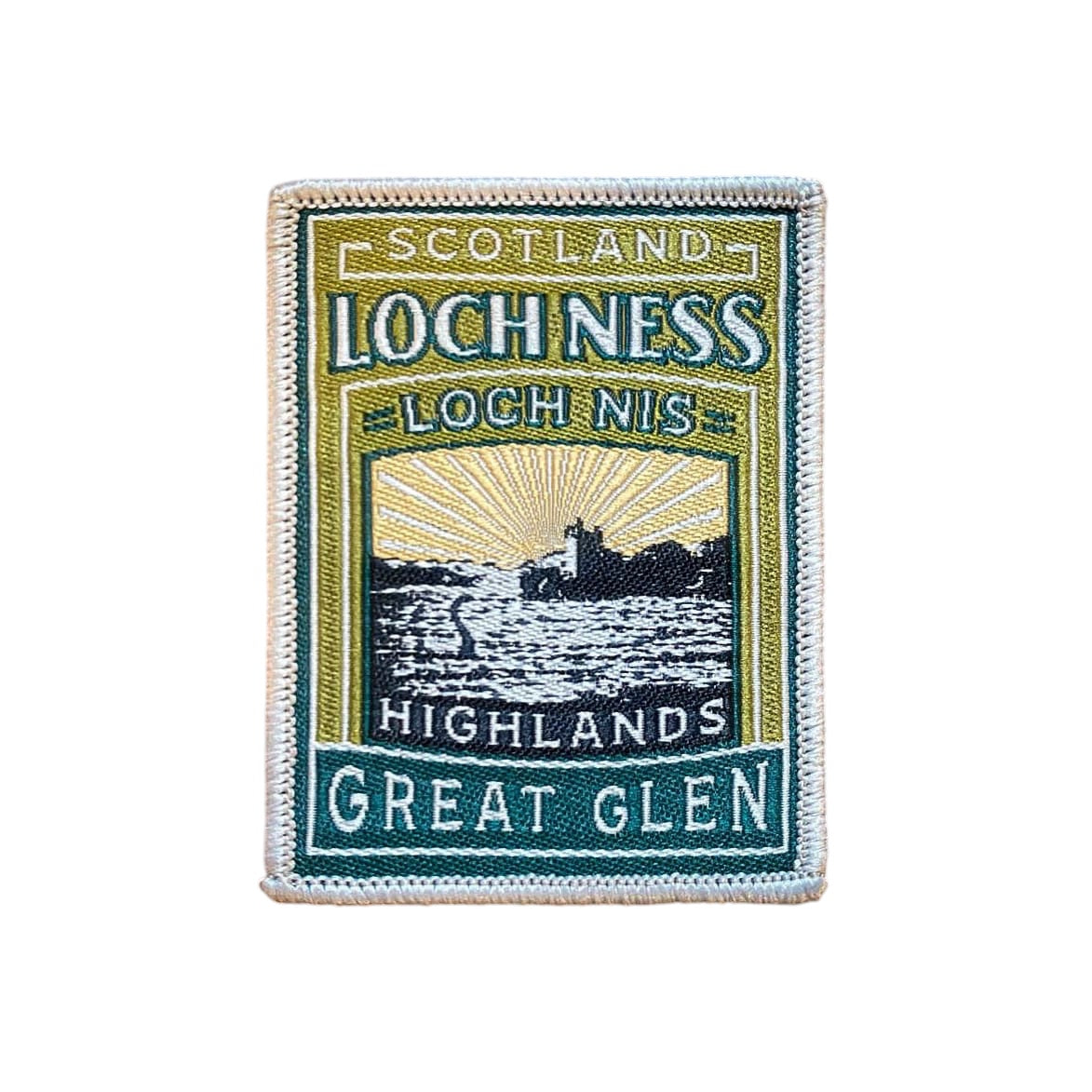 Forager Provisions LTD embroidered Loch Ness patch featuring a Scottish Highland landscape and Nessie silhouette.