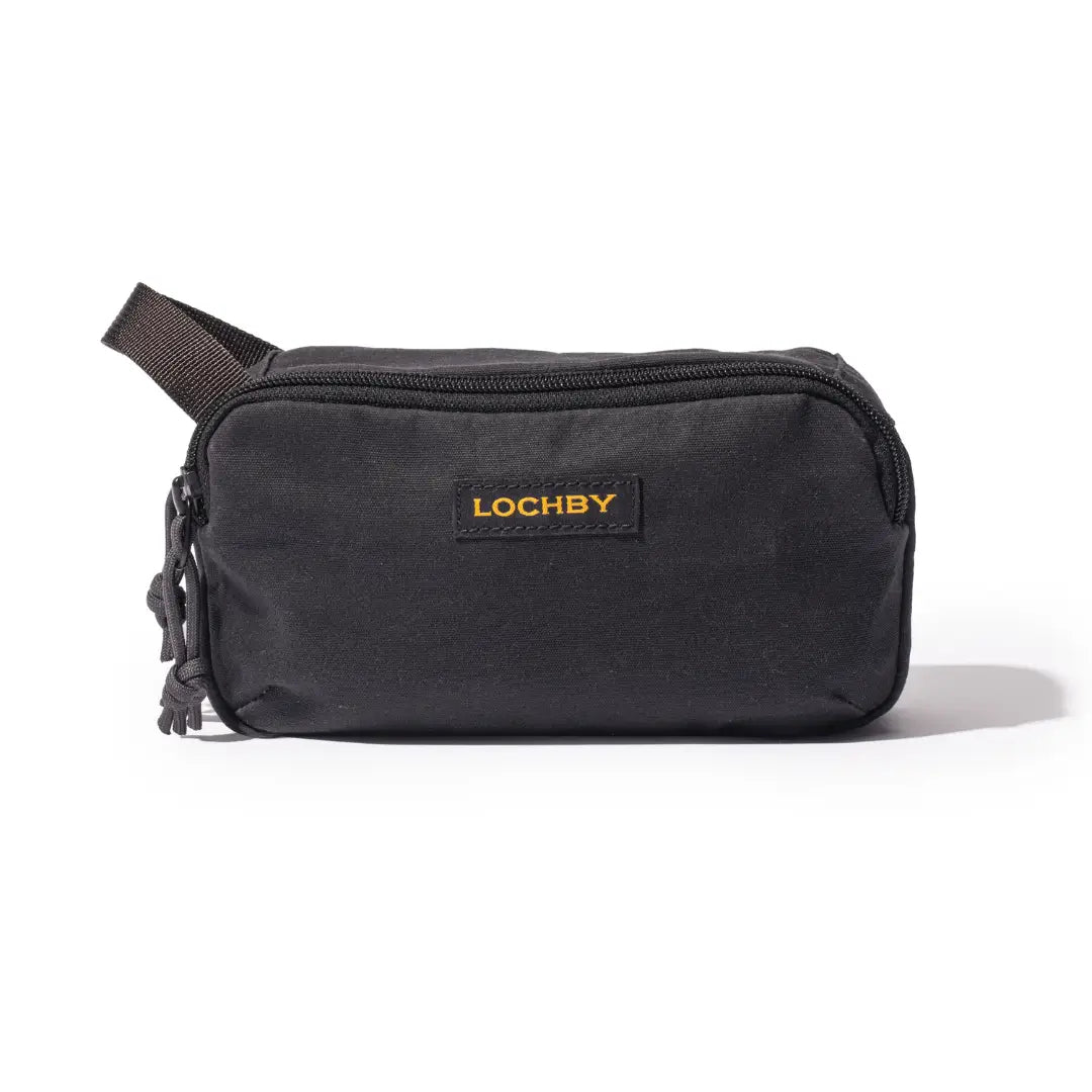 Forager Provisions LTD Lochby Mini Venture Pouch in black waxed canvas with yellow logo for everyday carry and travel