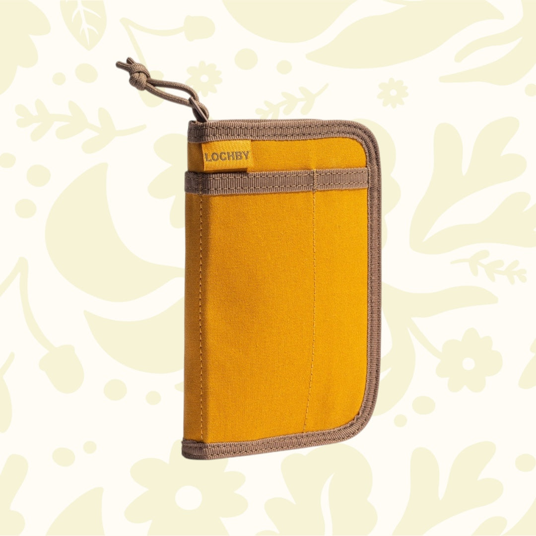 Forager Provisions LTD Lochby mustard pocket journal with durable fabric cover and zipper pull for everyday carry