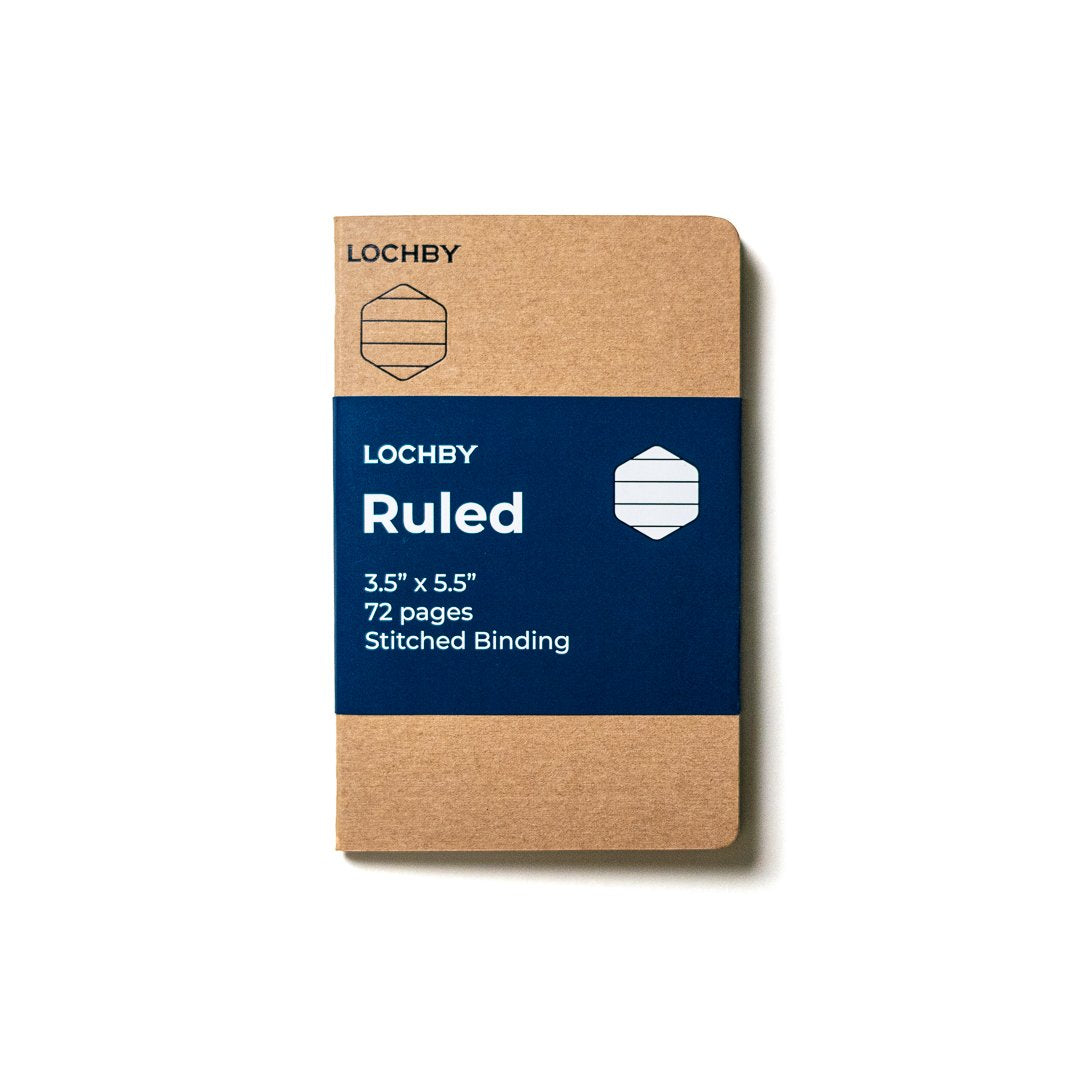 Forager Provisions LTD Lochby Tomoe River pocket notebook with brown cover and blue ruled label band