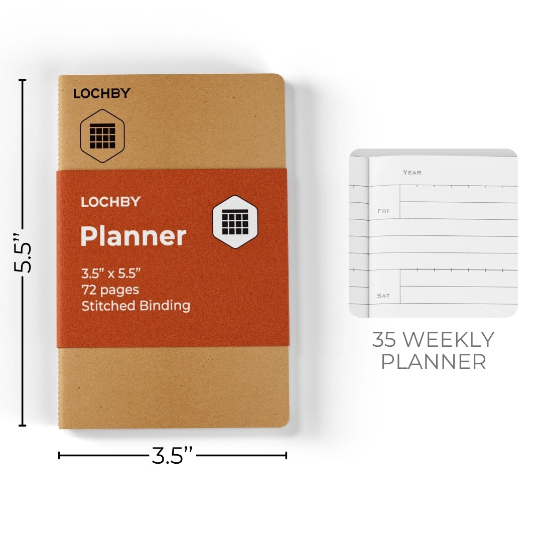 Forager Provisions LTD Lochby pocket planner with brown cover and weekly layout pages on 68gsm Tomoe River paper