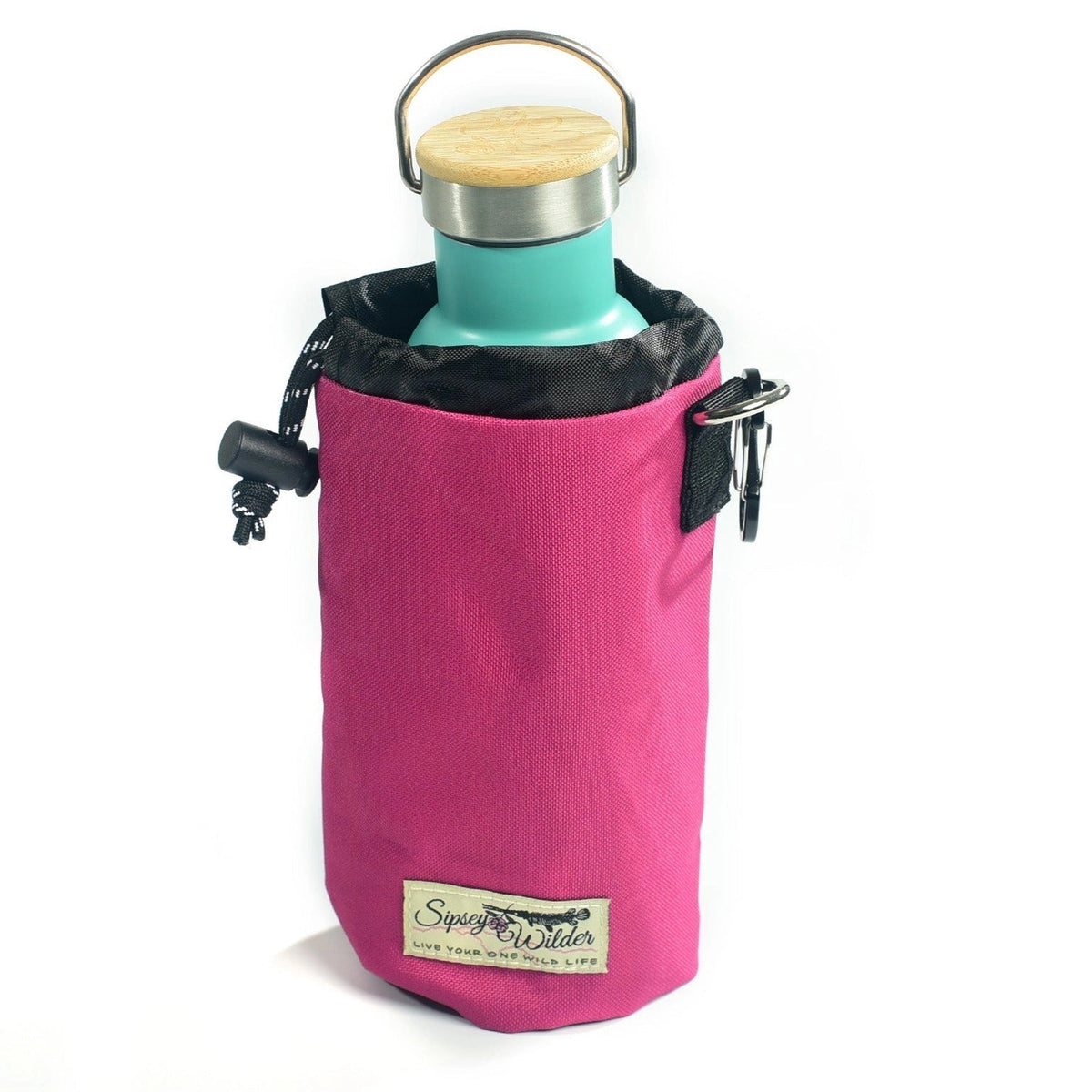 Forager Provisions LTD Sipsey Wilder magenta 22oz water bottle holder with drawstring top and adjustable waist strap